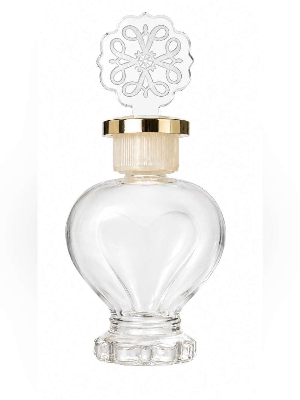 Vintage 1960s Avon Heart Perfume Bottle Clear Glass Scroll Stopper Gold